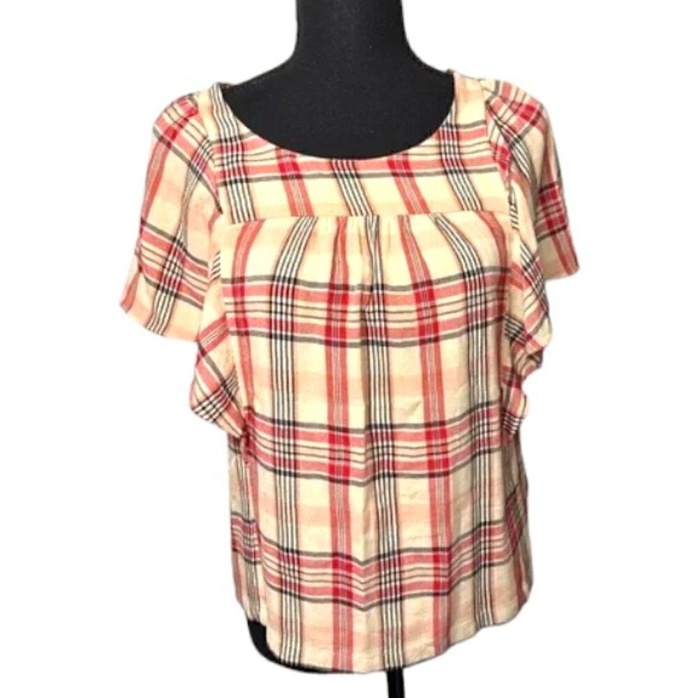 Maeve by Anthropologie Plaid Top, Size XS